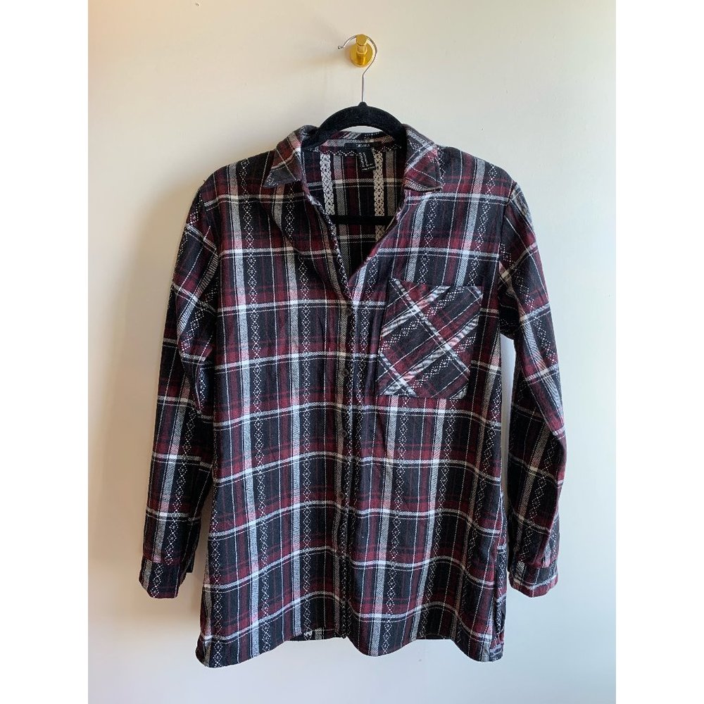 Forever21 Long Burgundy Plaid Flannel Shirt / Shacket